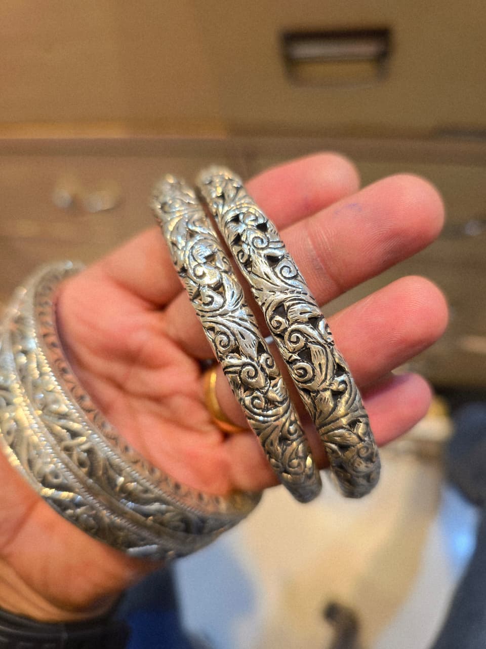Oxidised Silver Bangles – Nakasi Pattern
