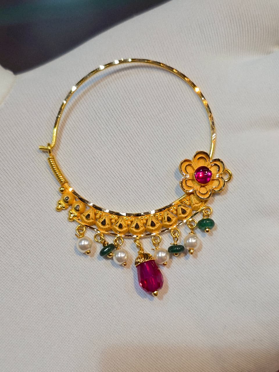 Antique Gold Nath with Ruby and Pearls
